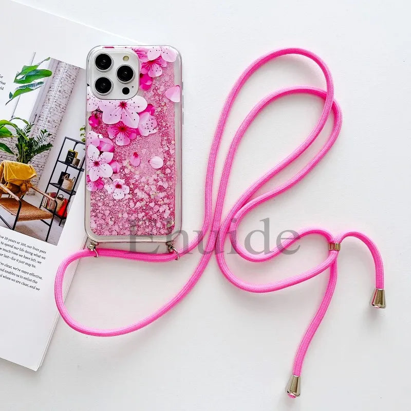 Glitzer Lanyard Hülle für iPhone 17 mit Schmetterling