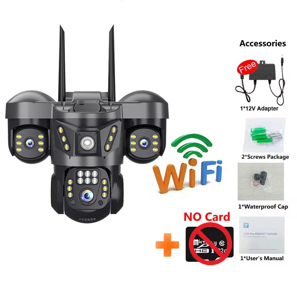 12MP 6K Outdoor IP Camera with 3 Lenses &amp; PTZ