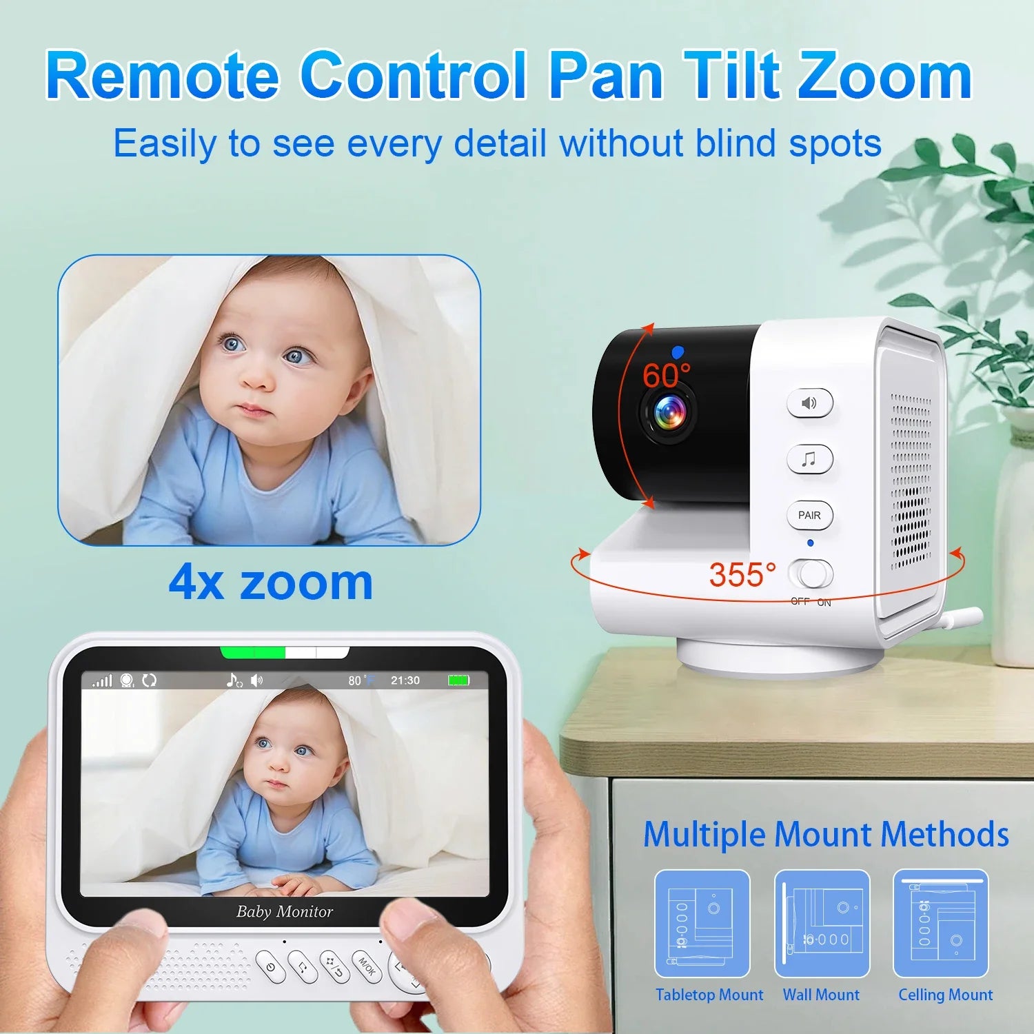 7 Zoll Video Babyphone mit Schwenk-Neige-Zoom