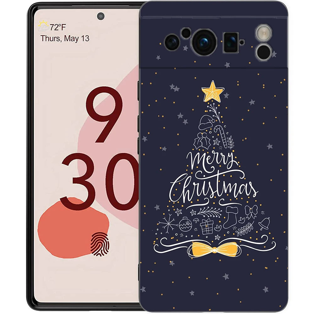 Stylish Merry Christmas TPU case for Google Pixel 9 Pro XL, half-wrapped, 360-degree protection, shockproof, scratch-resistant, non-slip, cartoon animal anime design