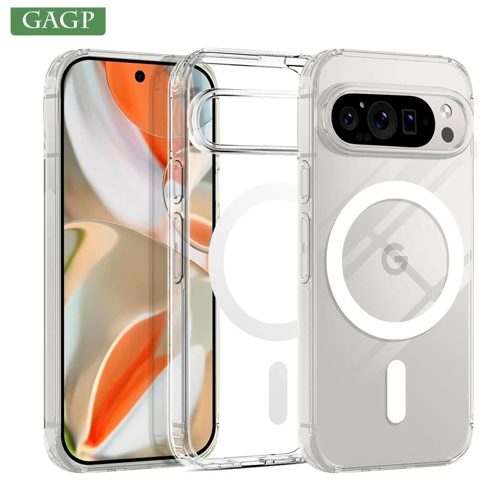 Luxuriöse transparente Magsafe-Magnethülle für Google Pixel 9A 10, 9, 8, 7, 6 Pro, 9 Pro, XL, 8A, 7A, 6A, kabelloses Laden, transparente TPU-Abdeckung