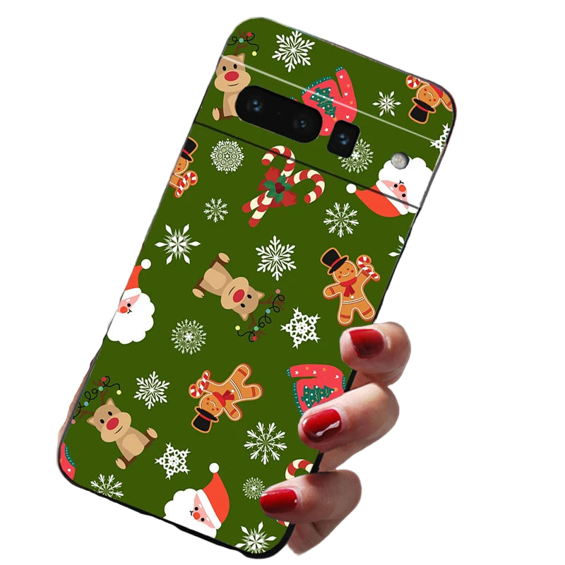 Aesthetic Christmas silicone case for Google Pixel 8, 9 and 10. Flexible, shockproof, protective soft TPU case.