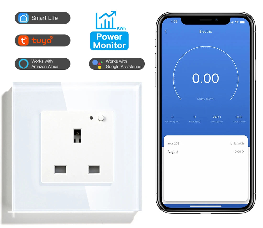UK wall socket glass panel smart 13A