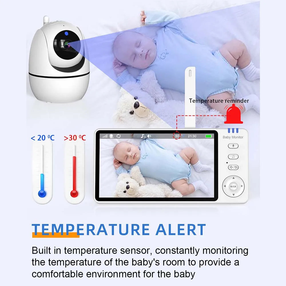 5-inch Baby Monitor PTZ Camera with Temperature &amp; Songs