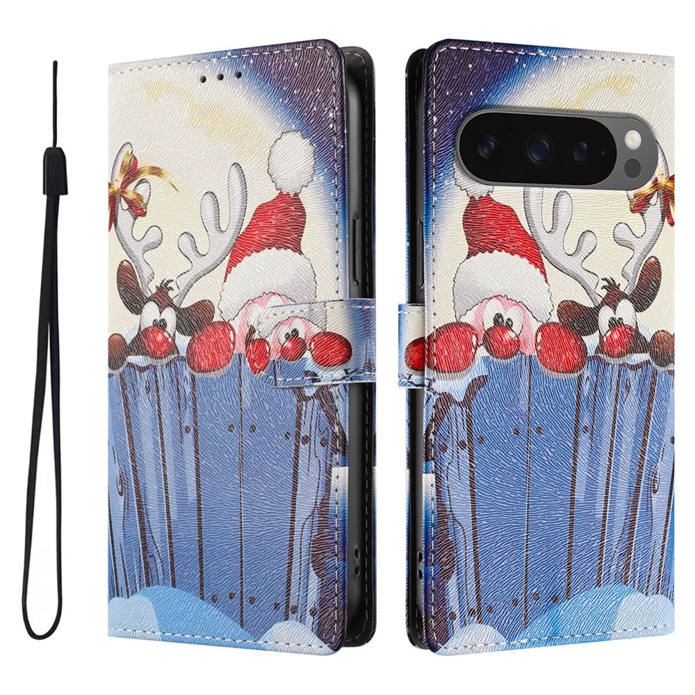 Premium Leather Flip Wallet Case for Google Pixel with Christmas Design