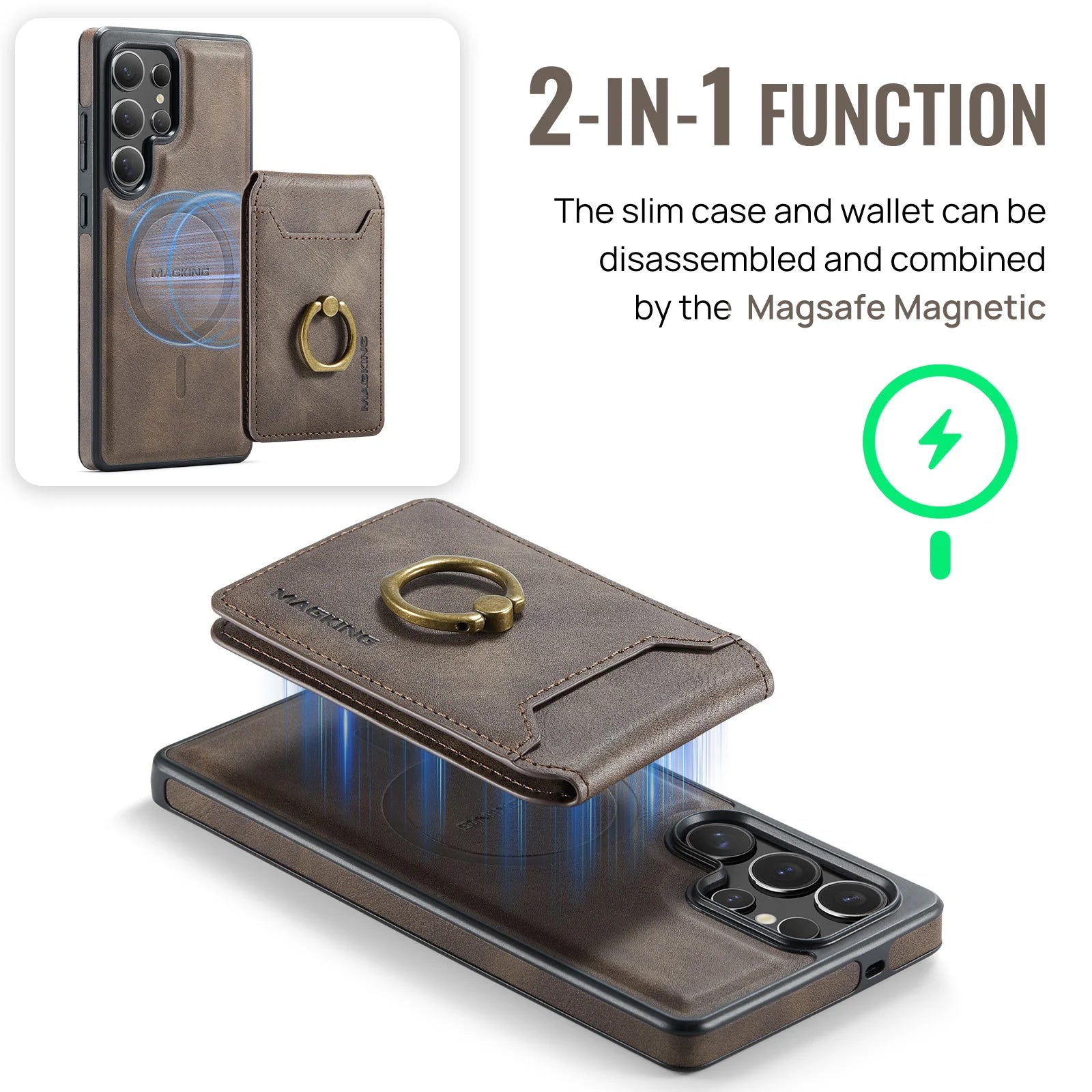 2in1 Leder Wallet Hülle für Galaxy S25 Ultra