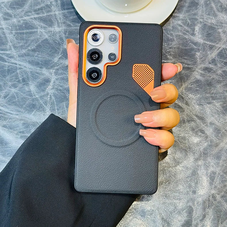 Magnet Leder Hülle für Samsung S25 Ultra Orange