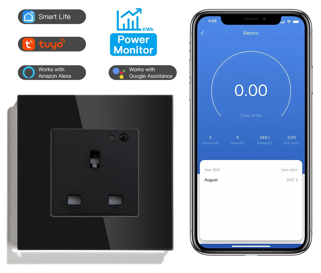 UK wall socket glass panel smart 13A