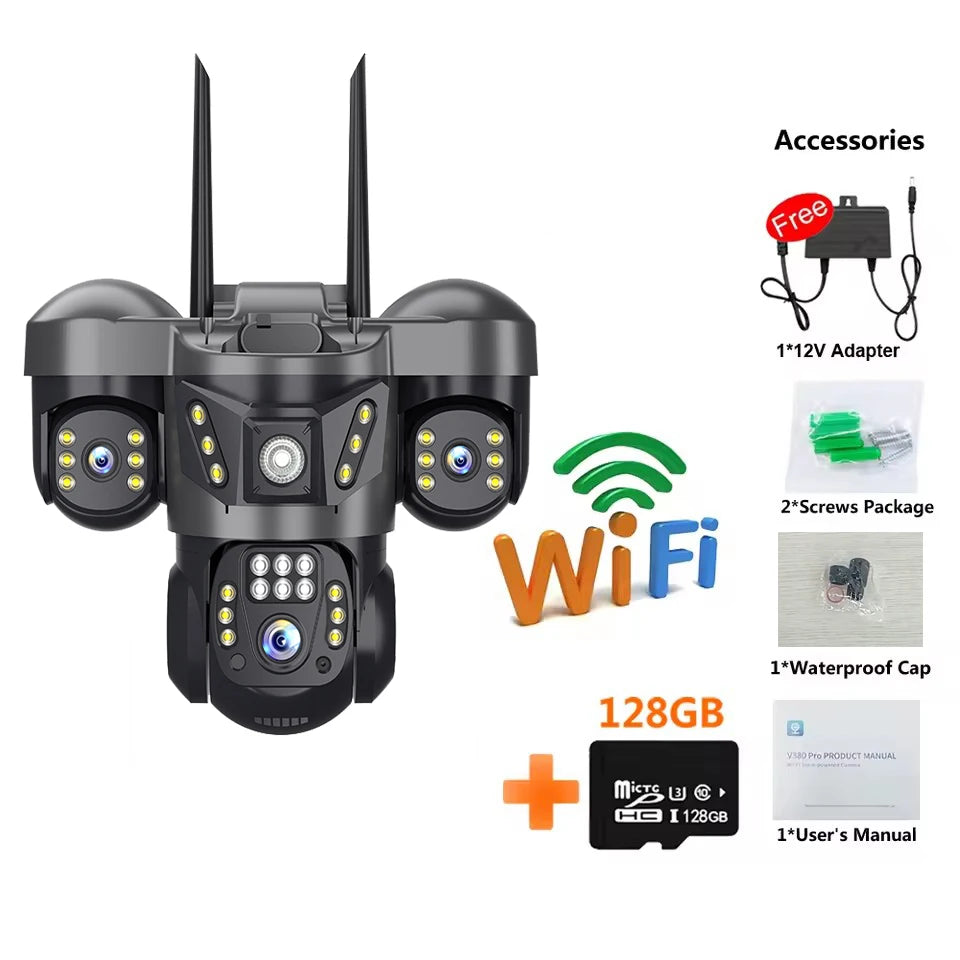12MP 6K Outdoor IP Camera with 3 Lenses &amp; PTZ