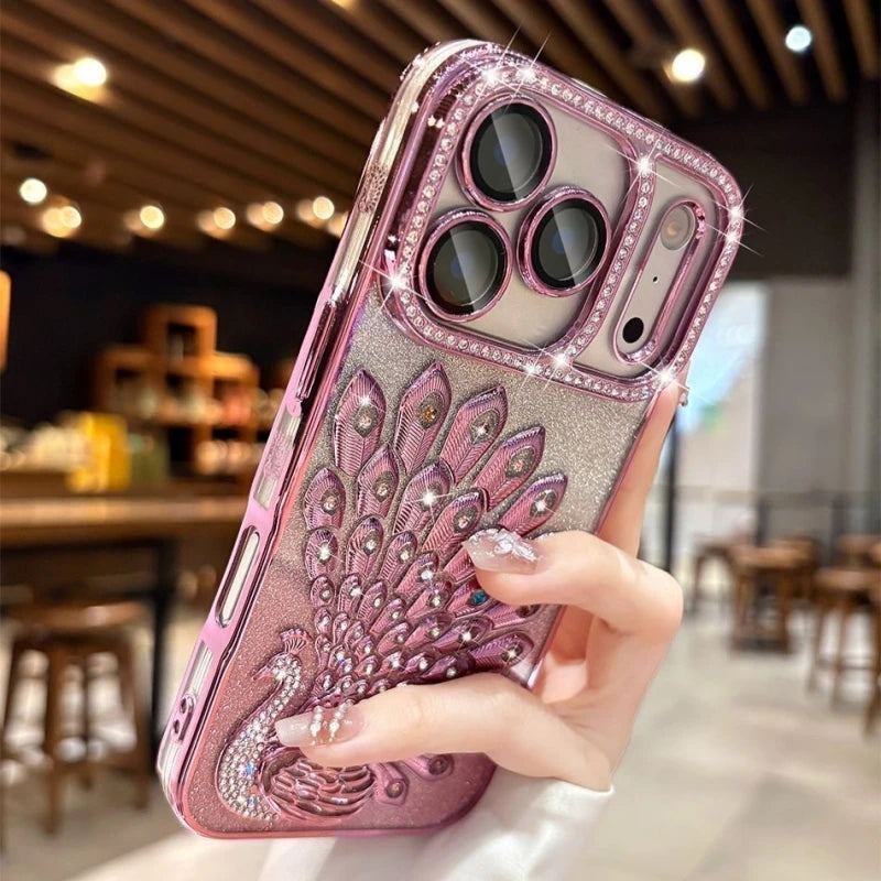 Luxus Glitzer-Pfau Hülle für iPhone 17 & mehr