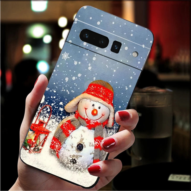Weiche Weihnachts TPU Hülle für Google Pixel 8 und 9 Serie stoßfest flexibel rutschfest langlebig passgenau weihnachtliches Silikon Case