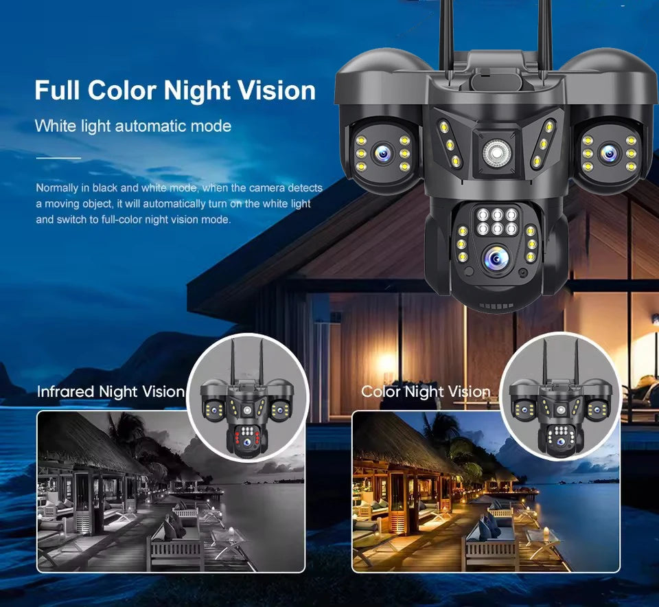12MP 6K Outdoor IP Camera with 3 Lenses &amp; PTZ