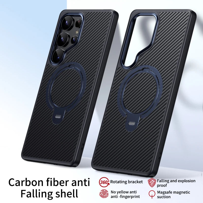360° Carbon Magnethülle mit Ständer für Galaxy S25