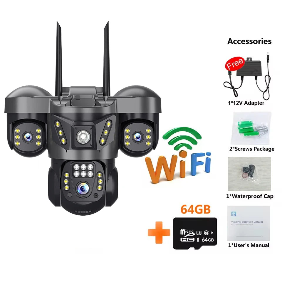 12MP 6K Outdoor IP Camera with 3 Lenses &amp; PTZ