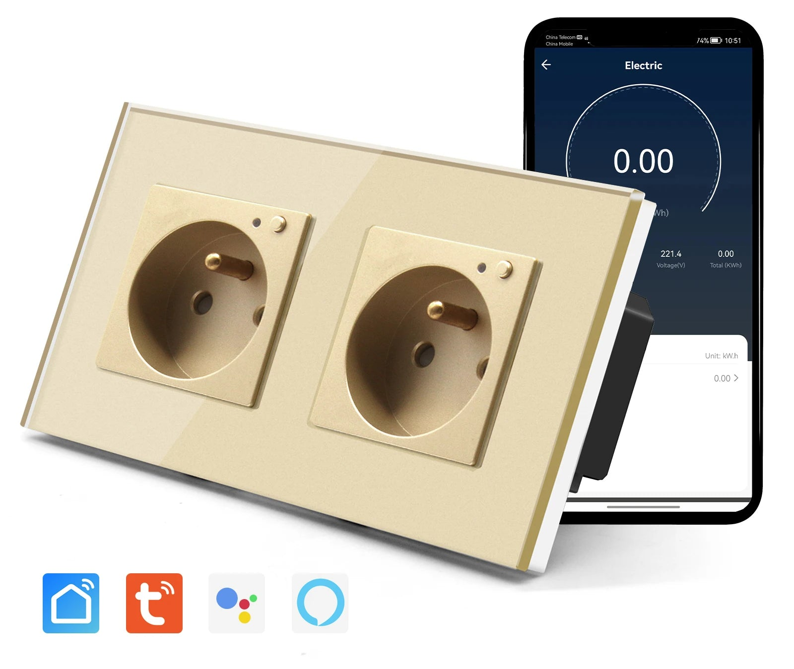 Doppelte Wandsteckdose Glas Panel Smart 16A