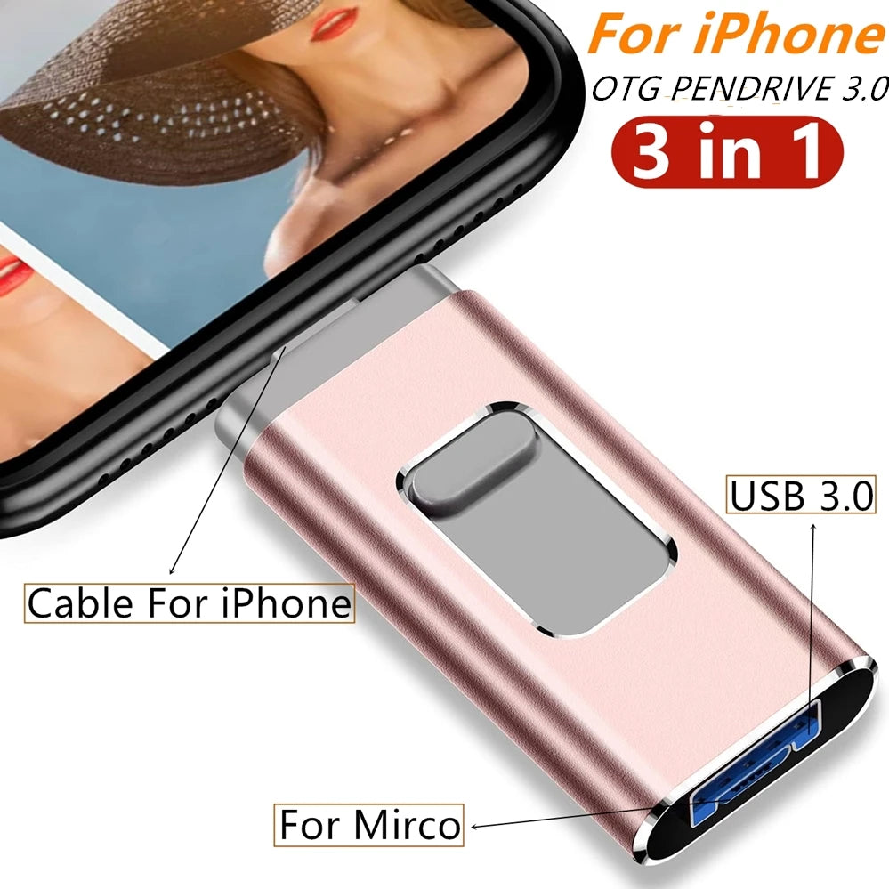 iPhone USB-Flash-Laufwerk 3in1 2TB MFi Speicherstick