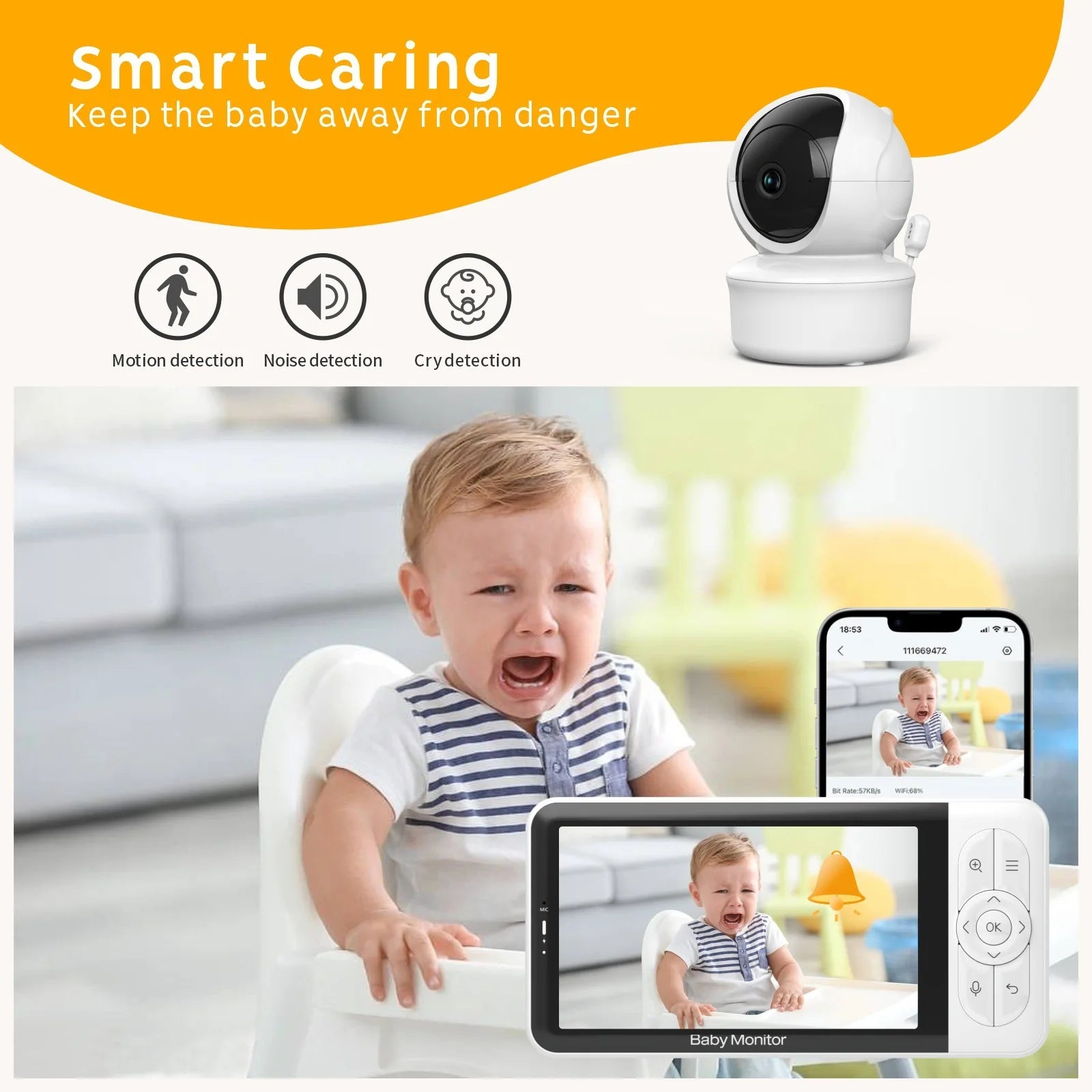 5 Zoll Baby Monitor 1080P PTZ Nachtsicht Temperatur
