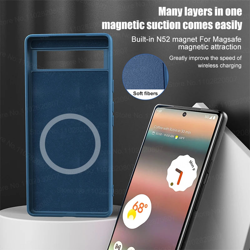 Luxus Flüssigkeit Silikon Magnetische Fall Für Google Pixel 8 7 6 Pro Für Magsafe Fällen Drahtlose Lade Stoßstange Abdeckung telefon Zubehör