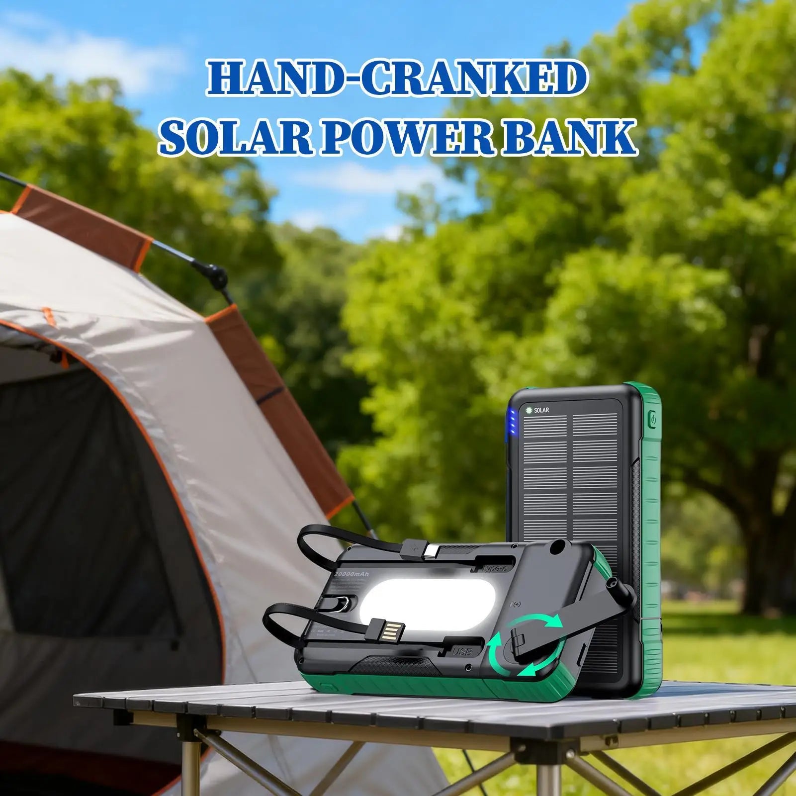 Solar Power Bank with Flashlight &amp; Hand Crank