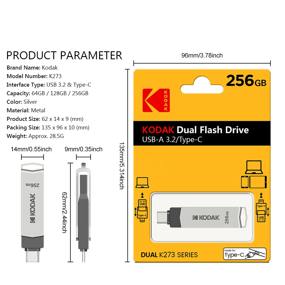 KODAK K273 USB Typ-C 3.2 Drehbares Laufwerk