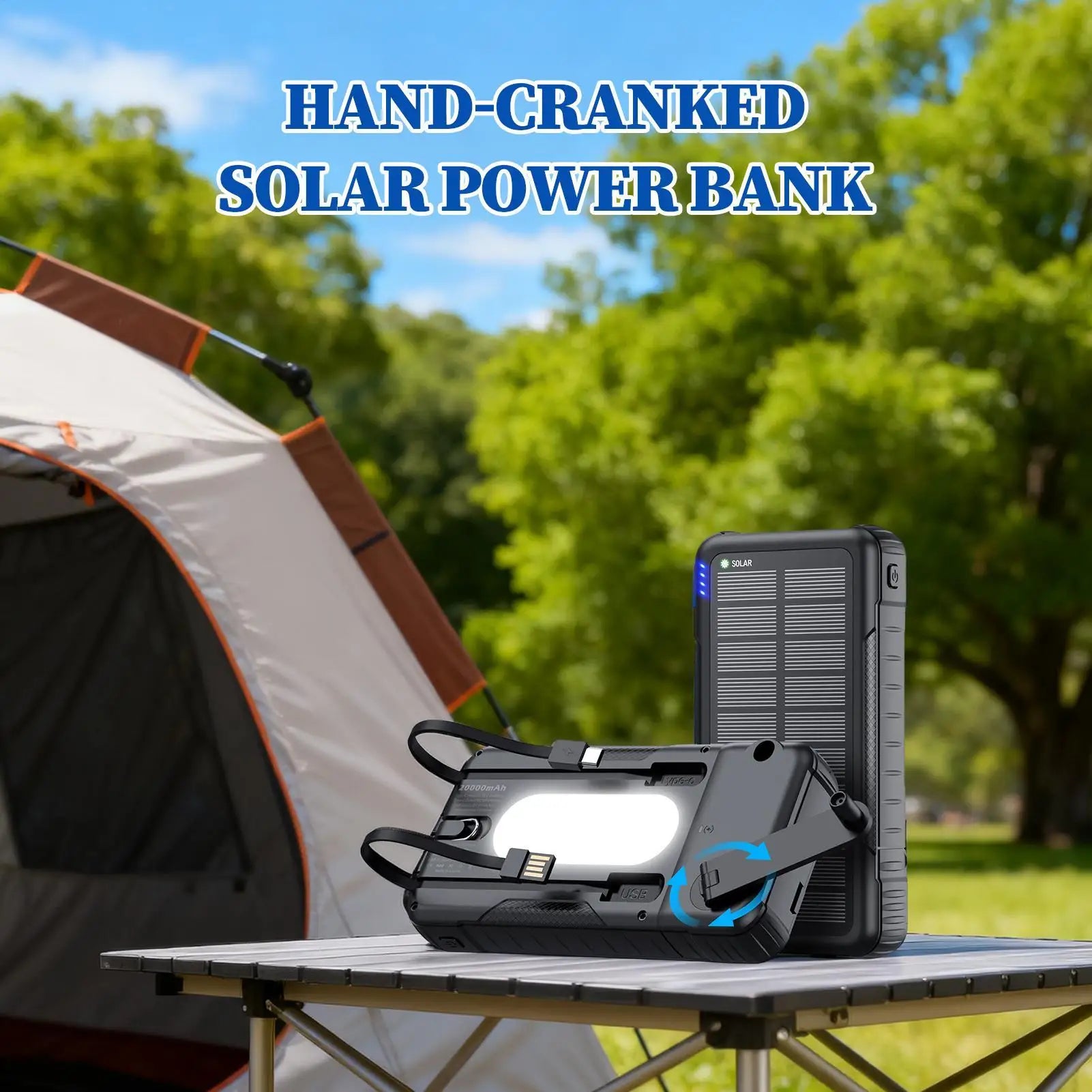 Solar Power Bank with Flashlight &amp; Hand Crank