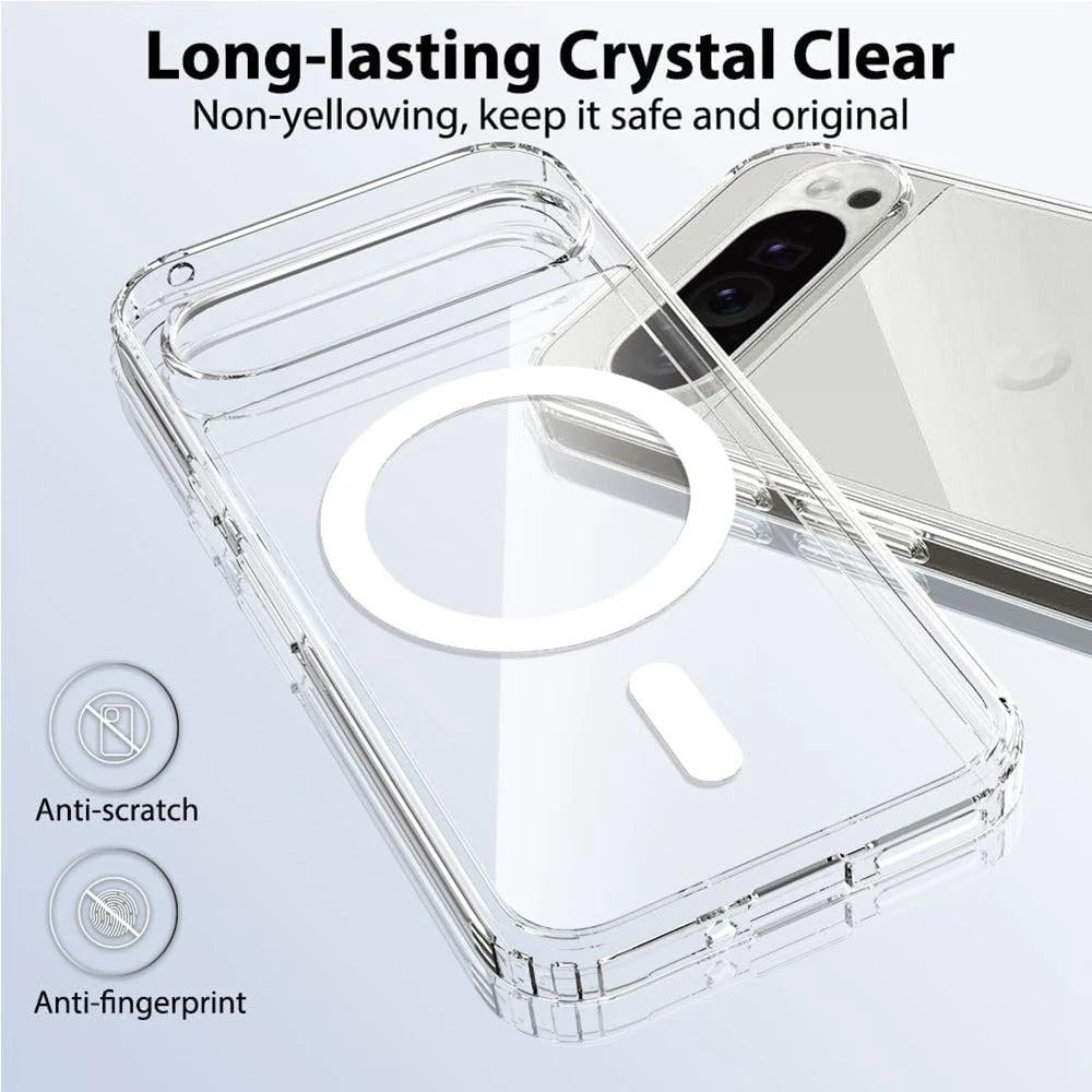 Luxuriöse transparente Magsafe-Magnethülle für Google Pixel 9A 10, 9, 8, 7, 6 Pro, 9 Pro, XL, 8A, 7A, 6A, kabelloses Laden, transparente TPU-Abdeckung