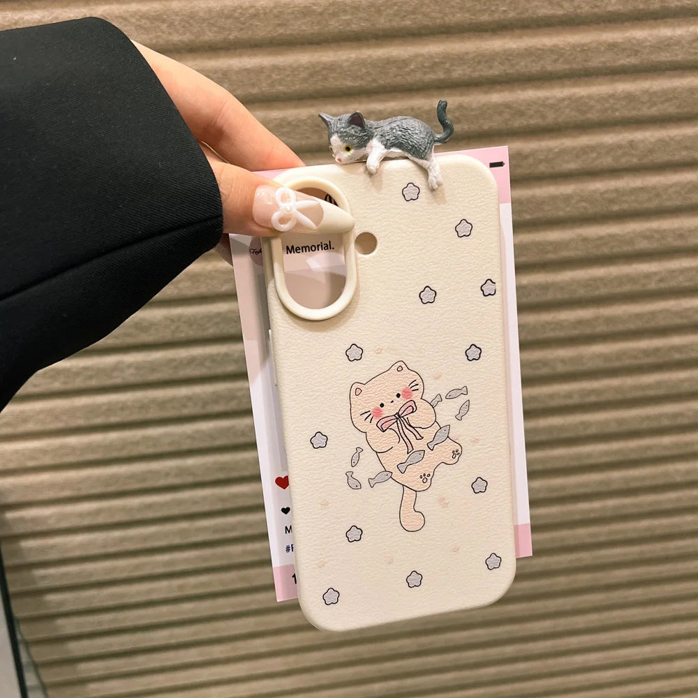 3D Katzen Leder Hülle für iPhone 17 & 16