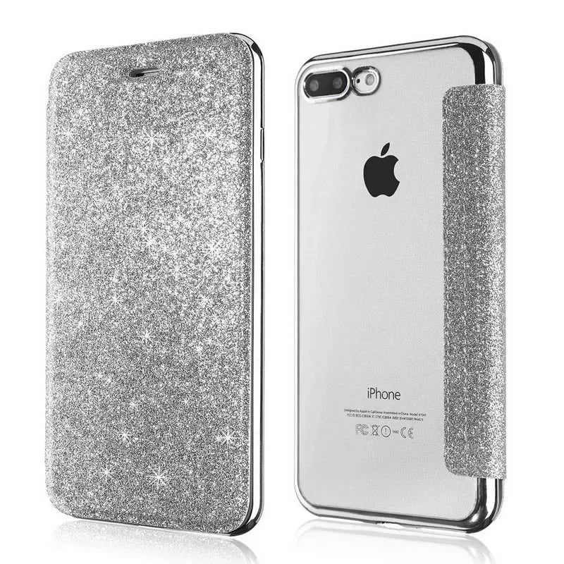 Glitzer Leder Flip Hülle für iPhone 17 Kartenfach
