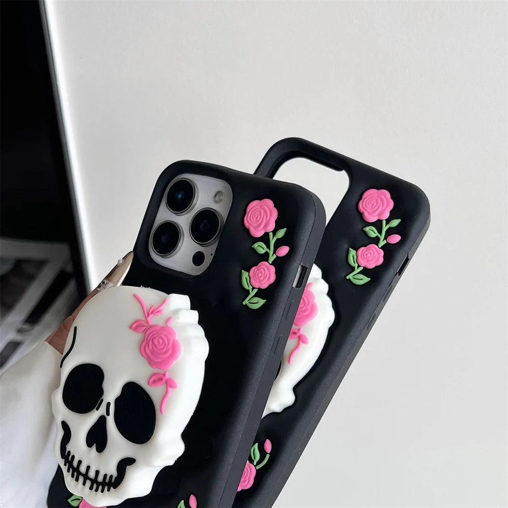 Horror Rose Schädel Hülle mit Ständer für iPhone