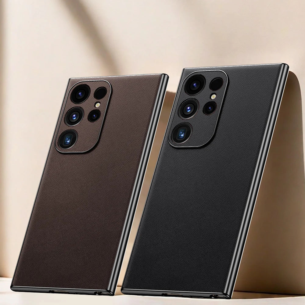 Luxus Leder Handyhülle für Samsung S25 360 Schutz