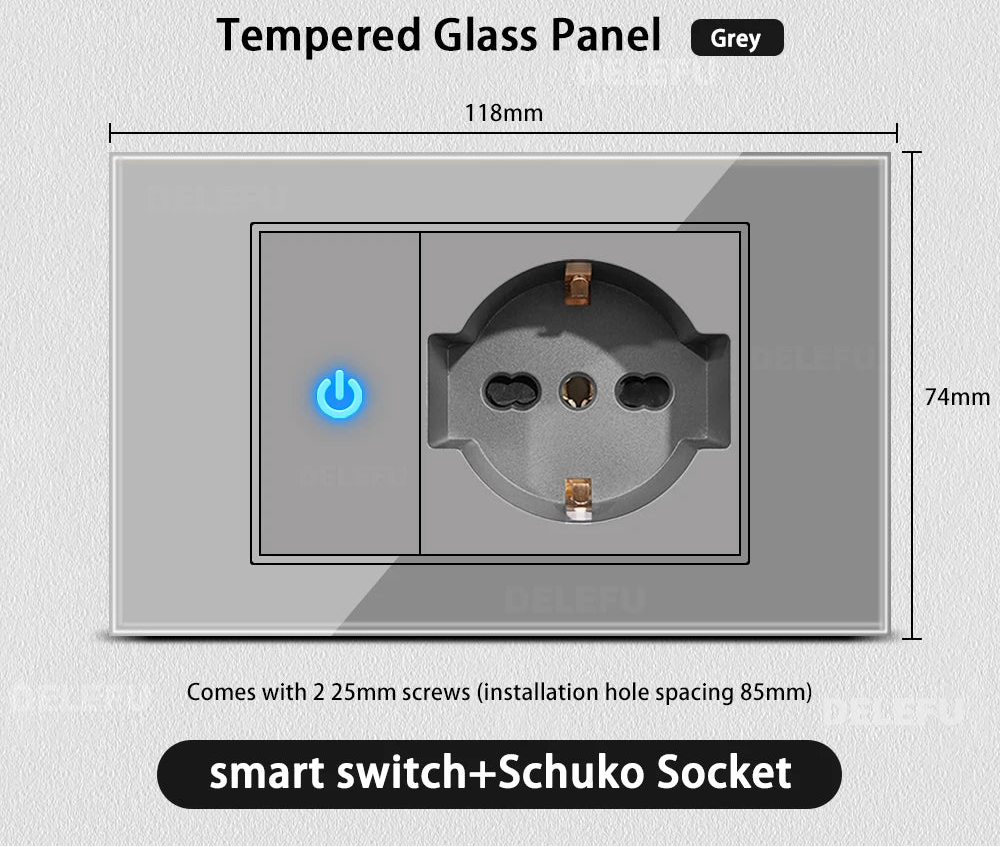 Grau Glas Smart Steckdose USB C & Wifi Schalter