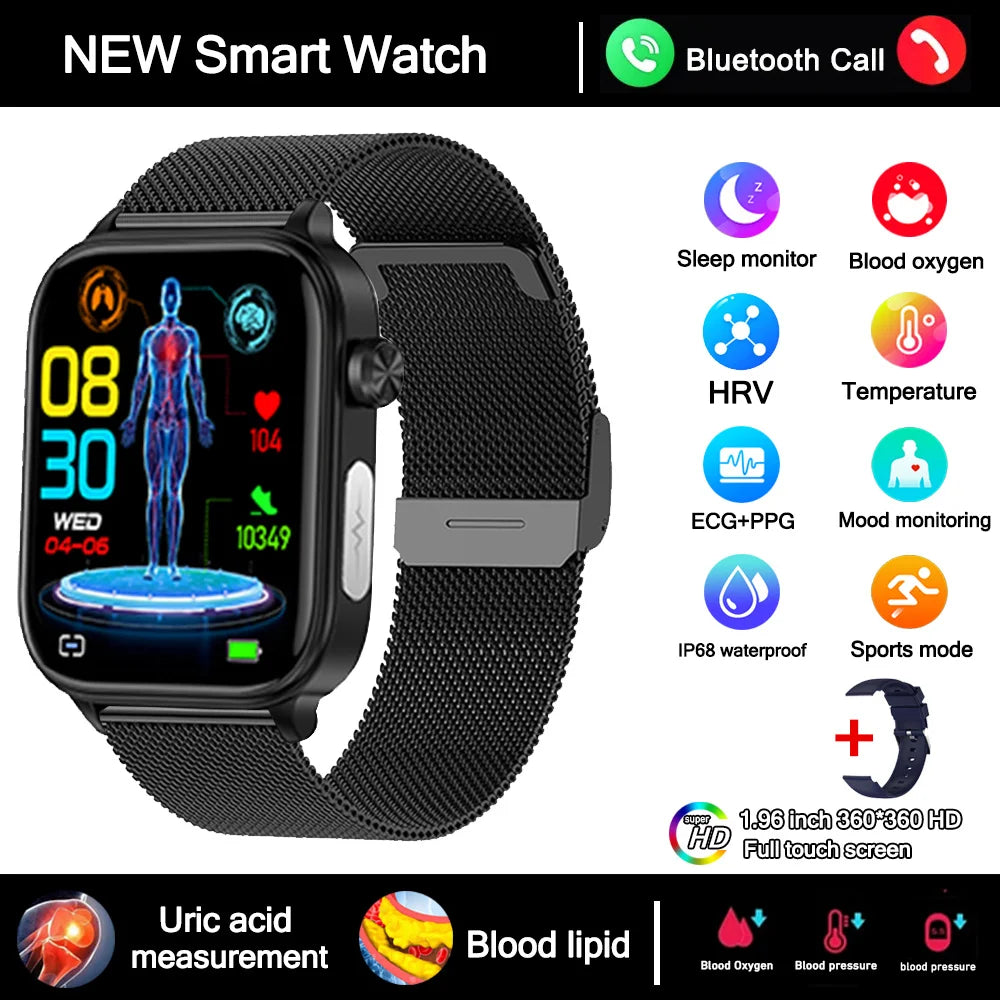 Smartwatch 2025 mit EKG, Harnsäure & Blutfette Analyse