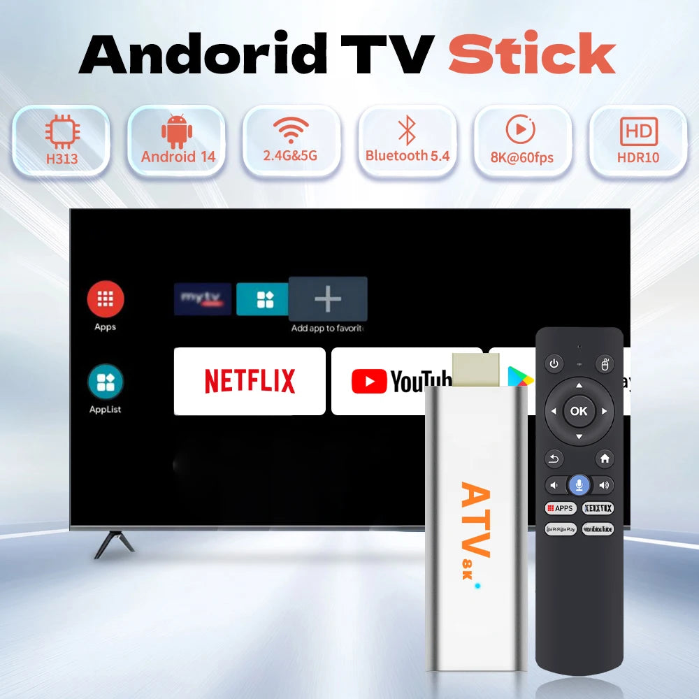 TV Stick Android 14 8K 4K Ultra Fast Media Player