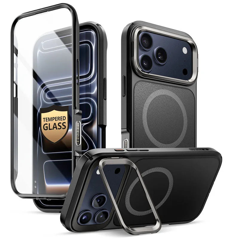 Magnet Flip Case Vollschutz mit Glas & Standfunktion for iPhone 17 Pro Max