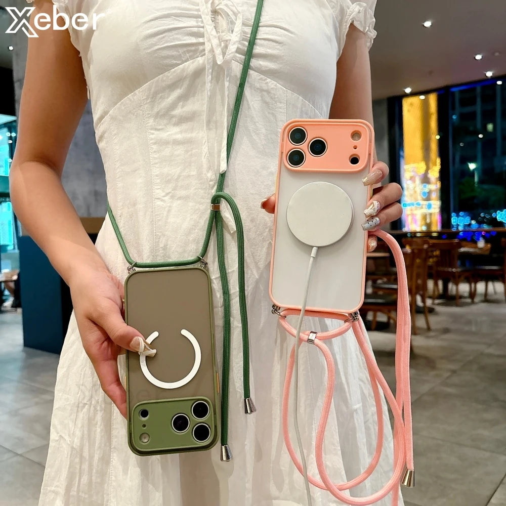 Magnetische Magsafe-Hülle mit Band für iPhone 11–17