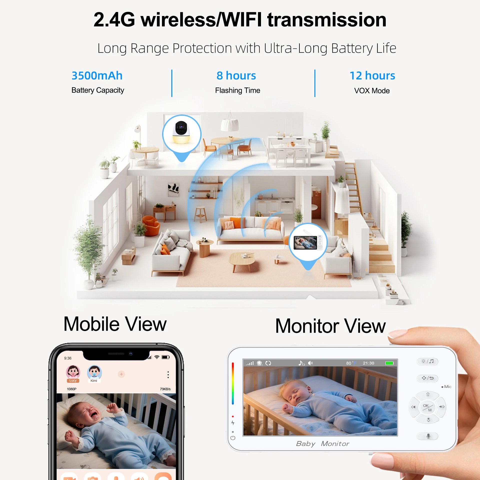 4,3-Zoll Baby Monitor mit Zoomkamera & Nachtlicht