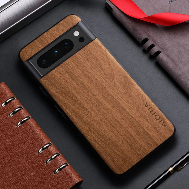 Bambus Holz PU Leder Hülle Pixel 8 Pro