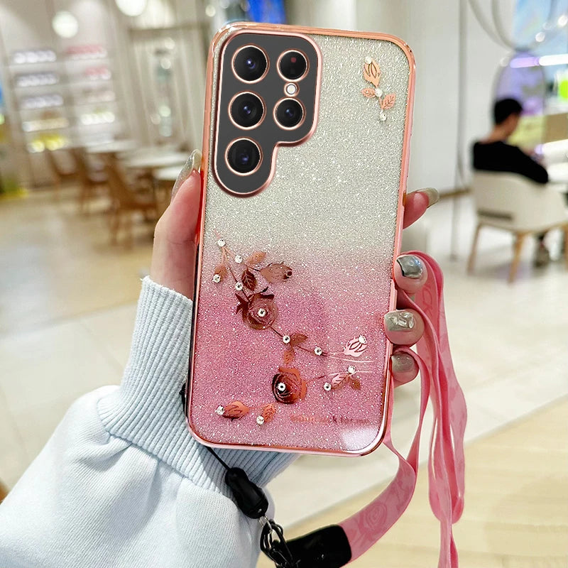 Ewige Blüten Glitzer Hülle für Samsung S25 Ultra