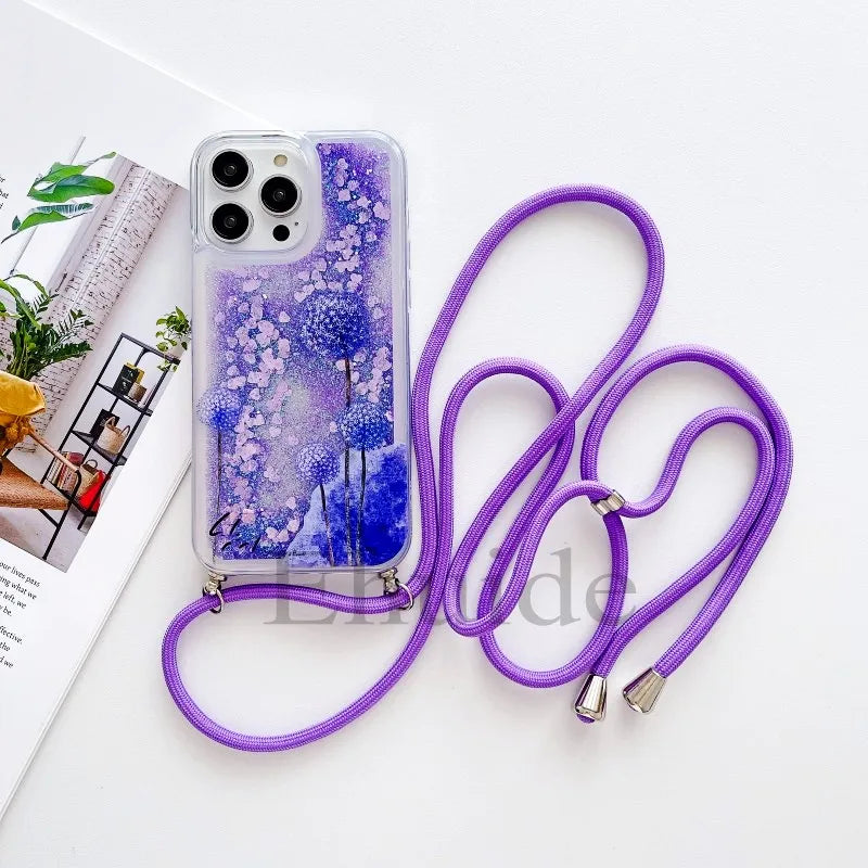 Glitzer Lanyard Hülle für iPhone 17 mit Schmetterling