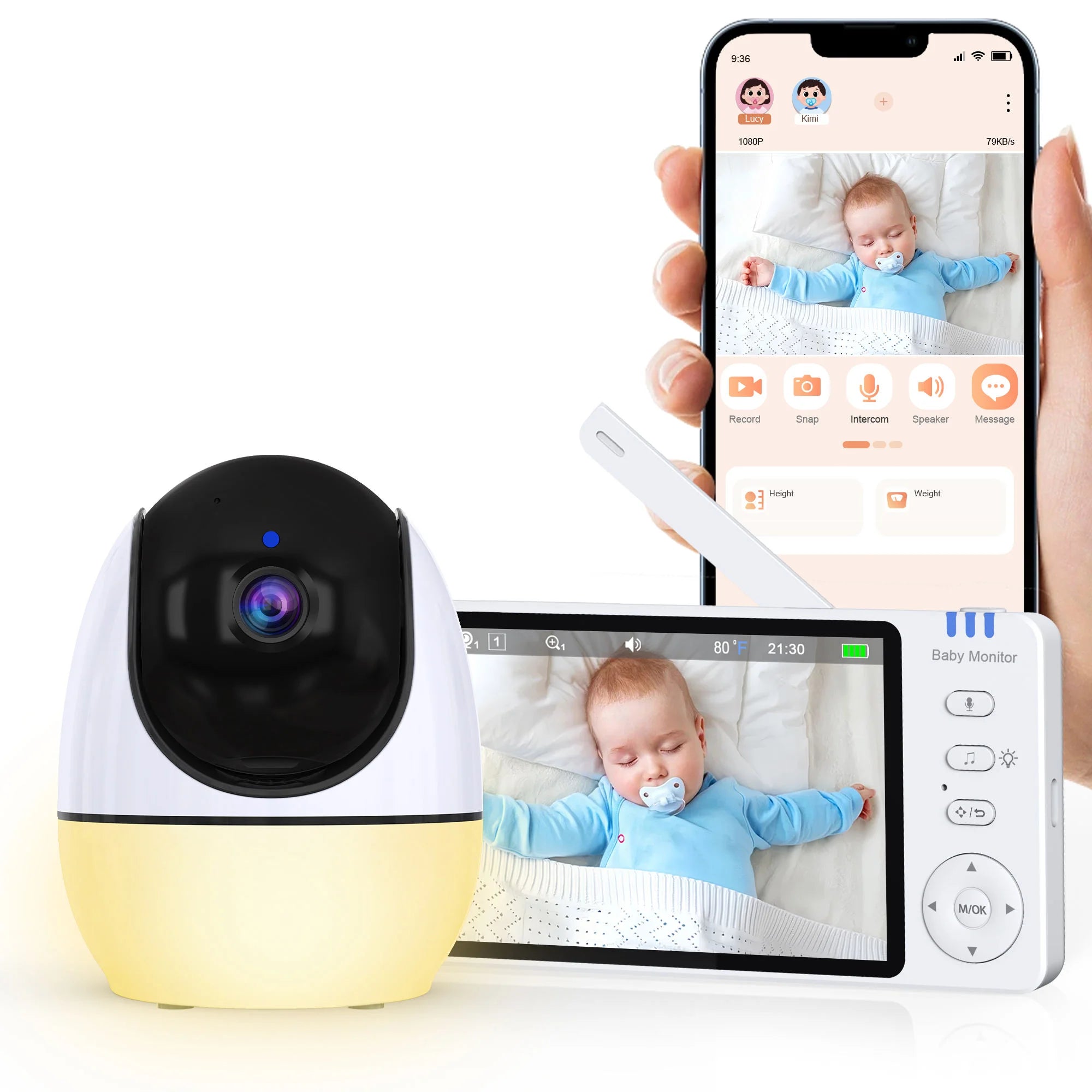 Smart baby monitor with camera &amp; sound, 4.3" HD display