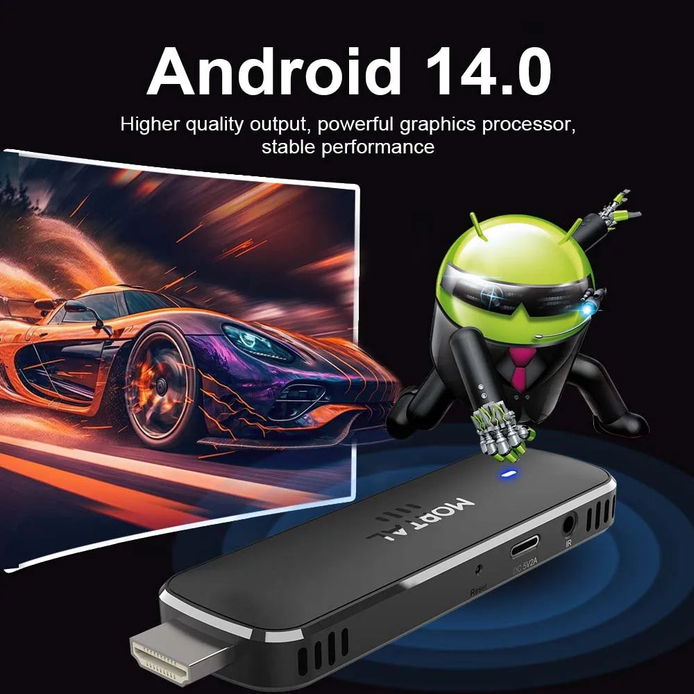 Android 14 TV Stick with 4K Ultra HD streaming