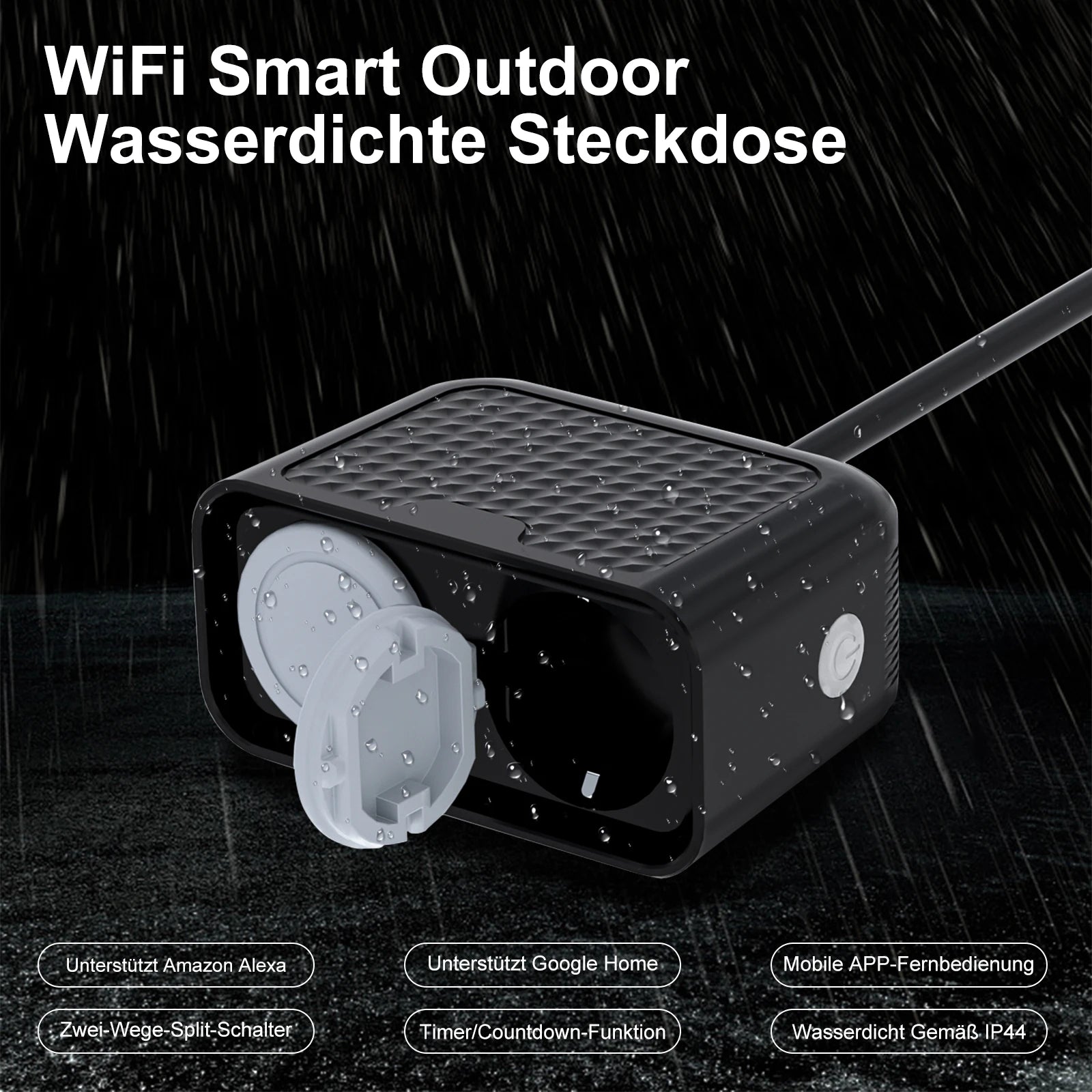 WLAN Außensteckdose IP44 mit Fernsteuerung und Sprachsteuerung