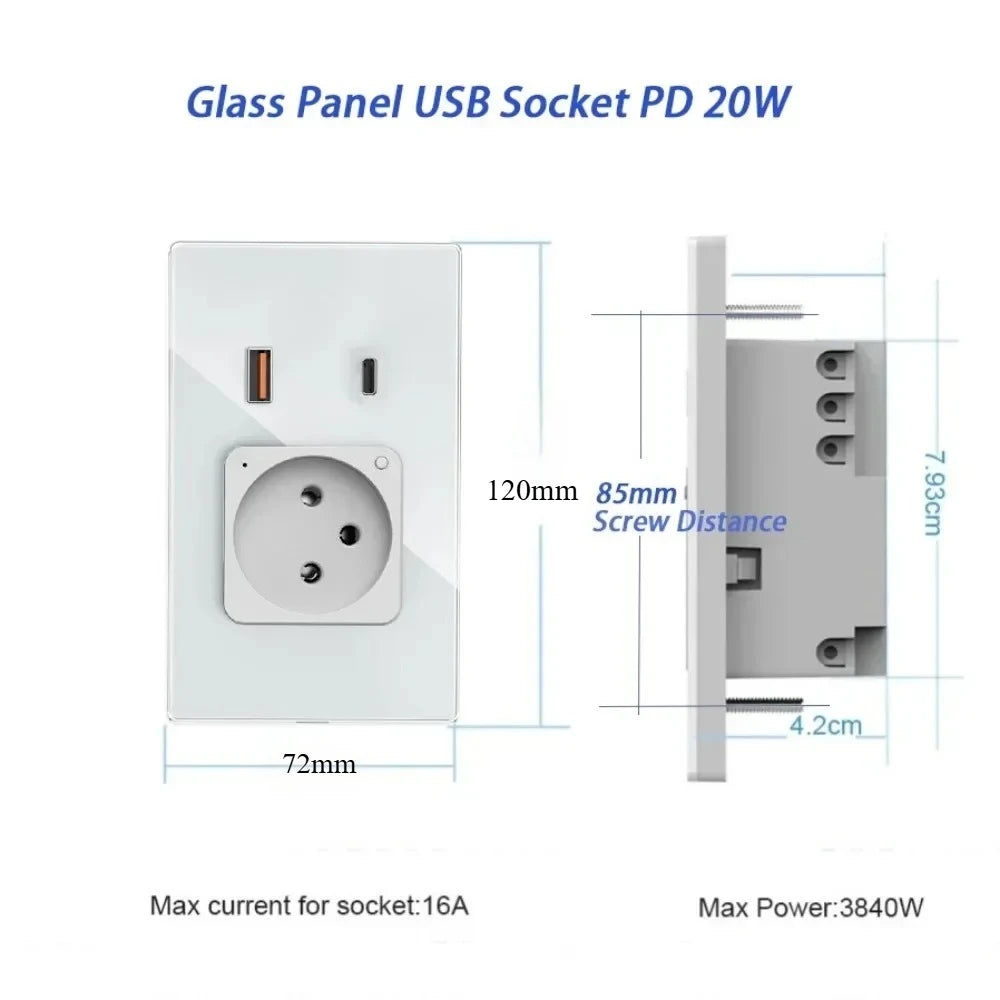 Smart WiFi socket EU USB Type-C 30W Glass Alexa control