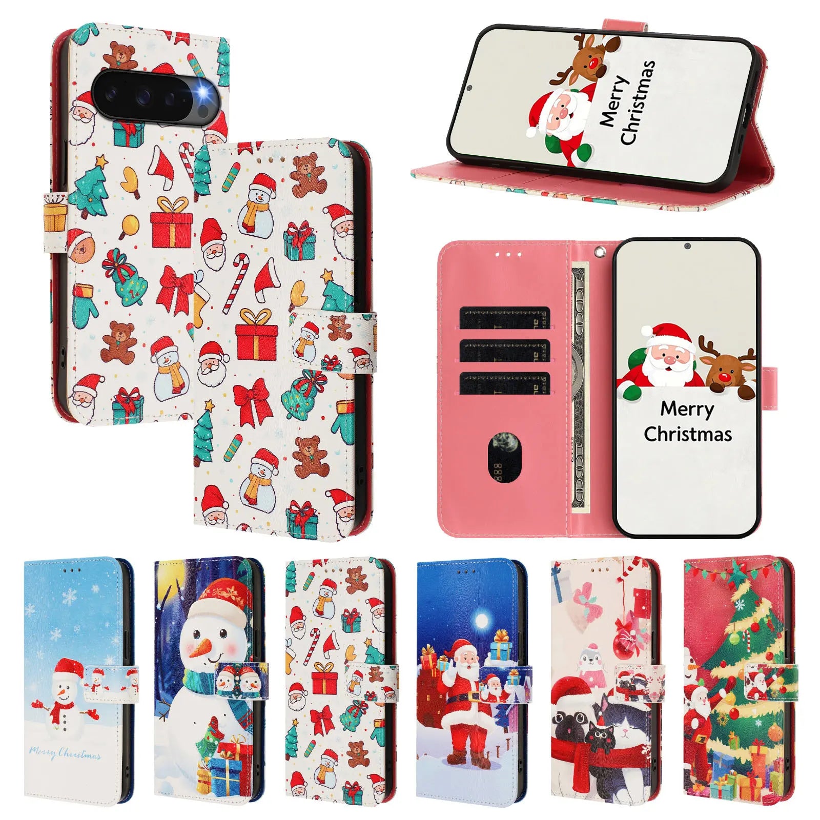 Weihnachtliche Santa Handyhülle mit Kartenfach für Google Pixel