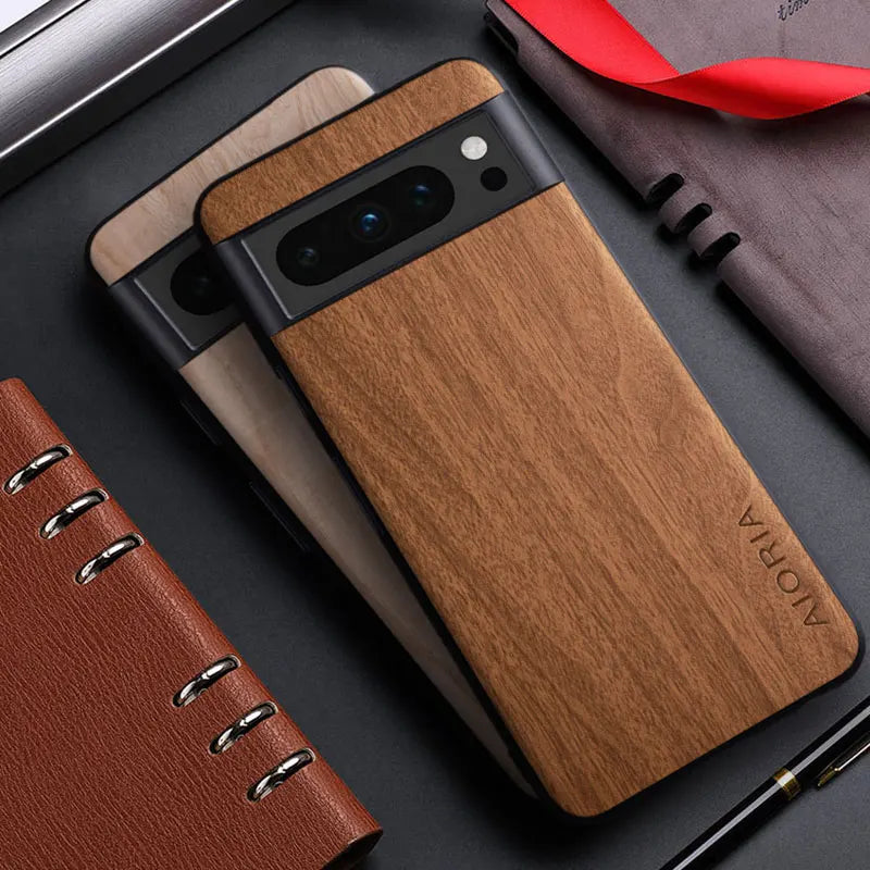 Bambus Holz PU Leder Hülle Pixel 8 Pro