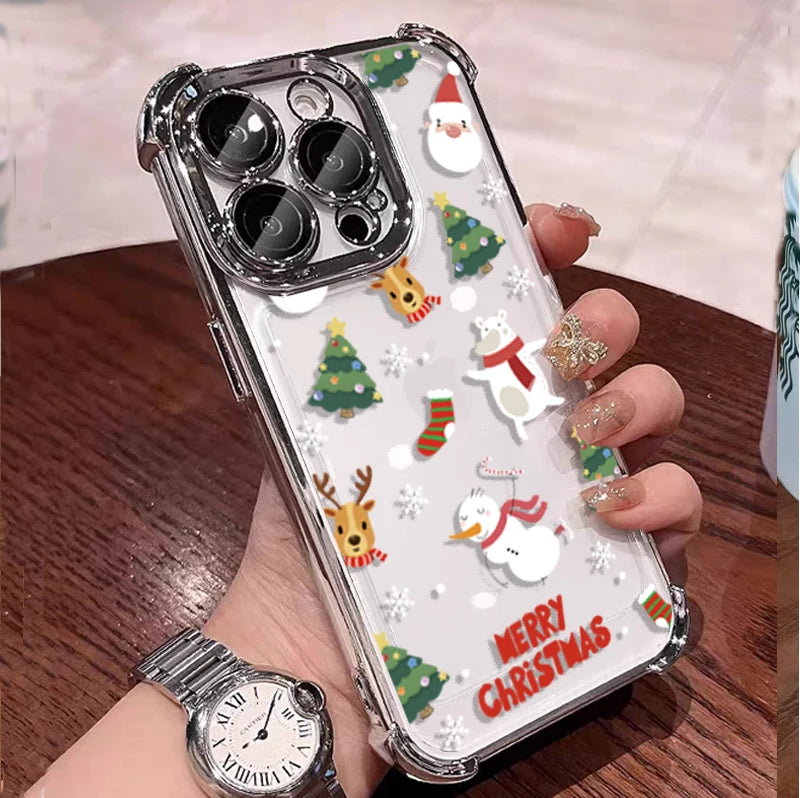 Pixel 10 9 8 Christmas Silicone Bumper Case with Elk and Snowman Design