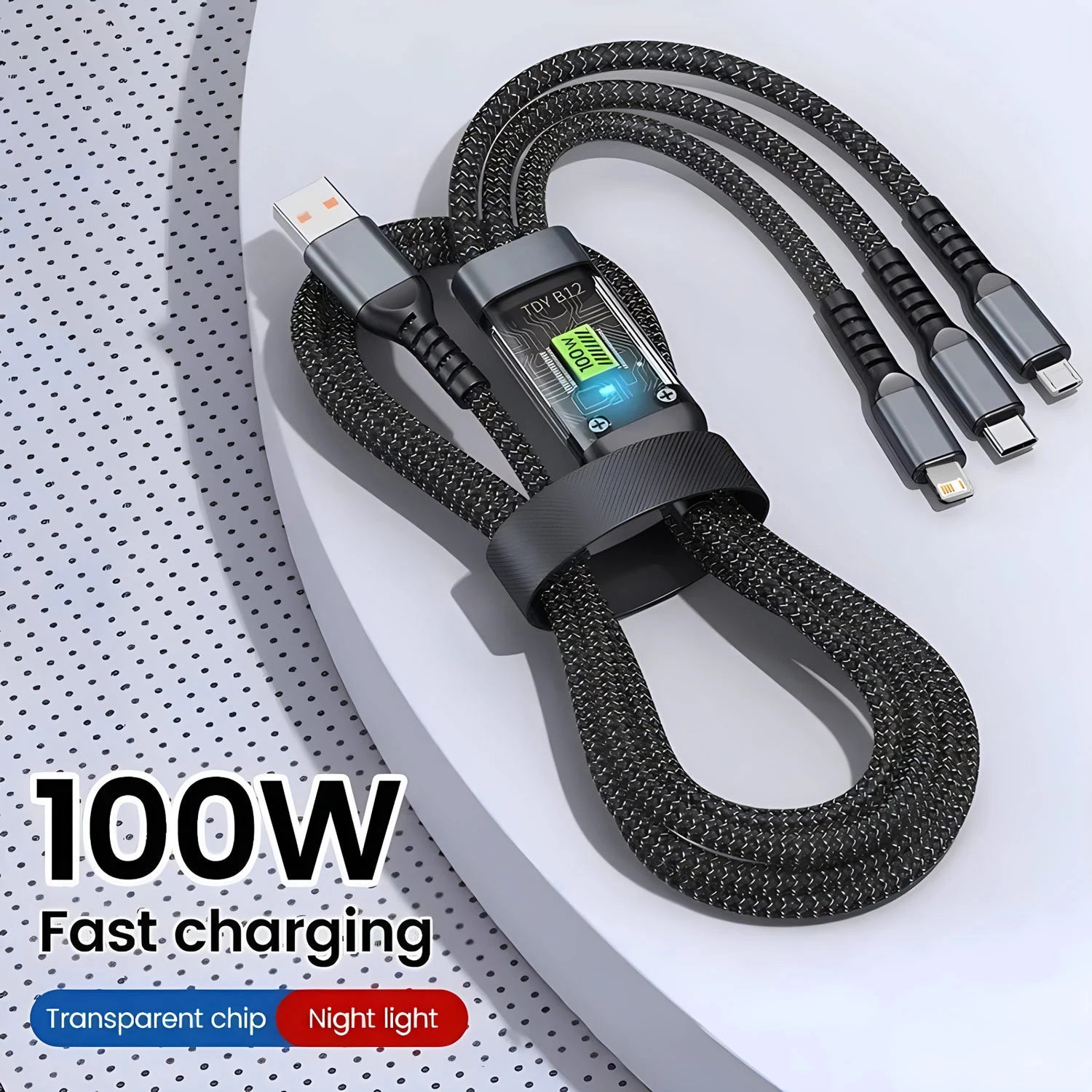 3-in-1 USB 100W Schnellladekabel Auto