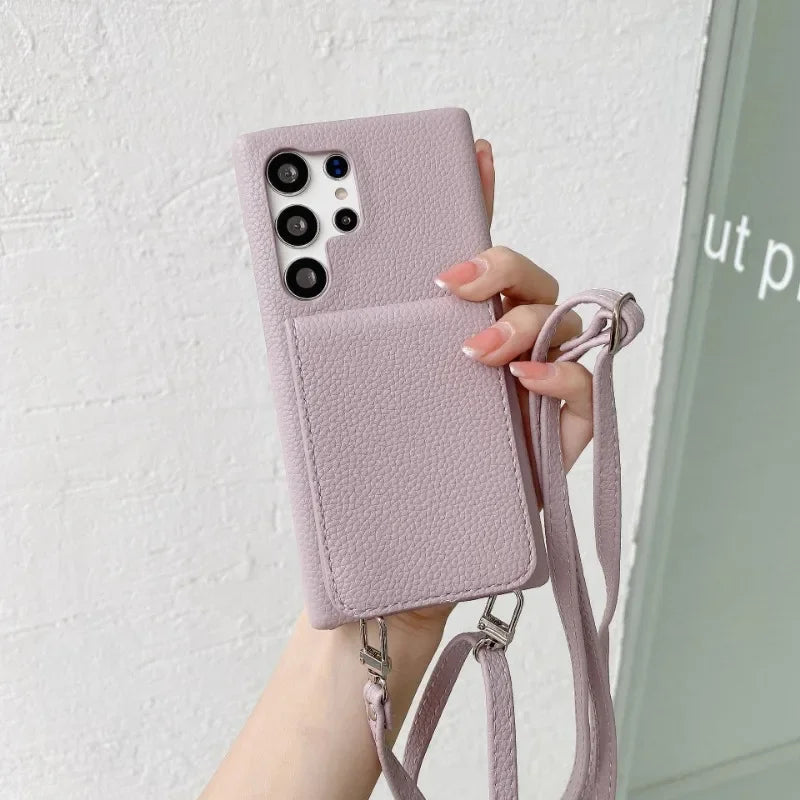 Crossbody Lederhülle mit Brieftasche für Samsung