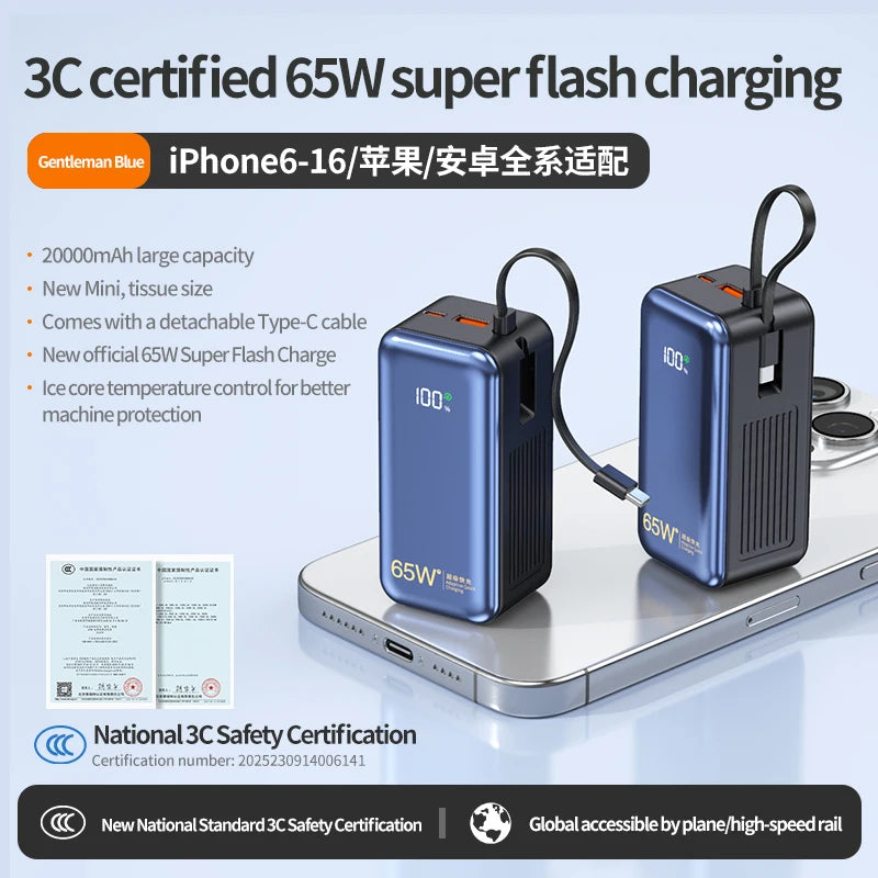 65W Powerbank 20000mAh Schnellladegerät für Laptop