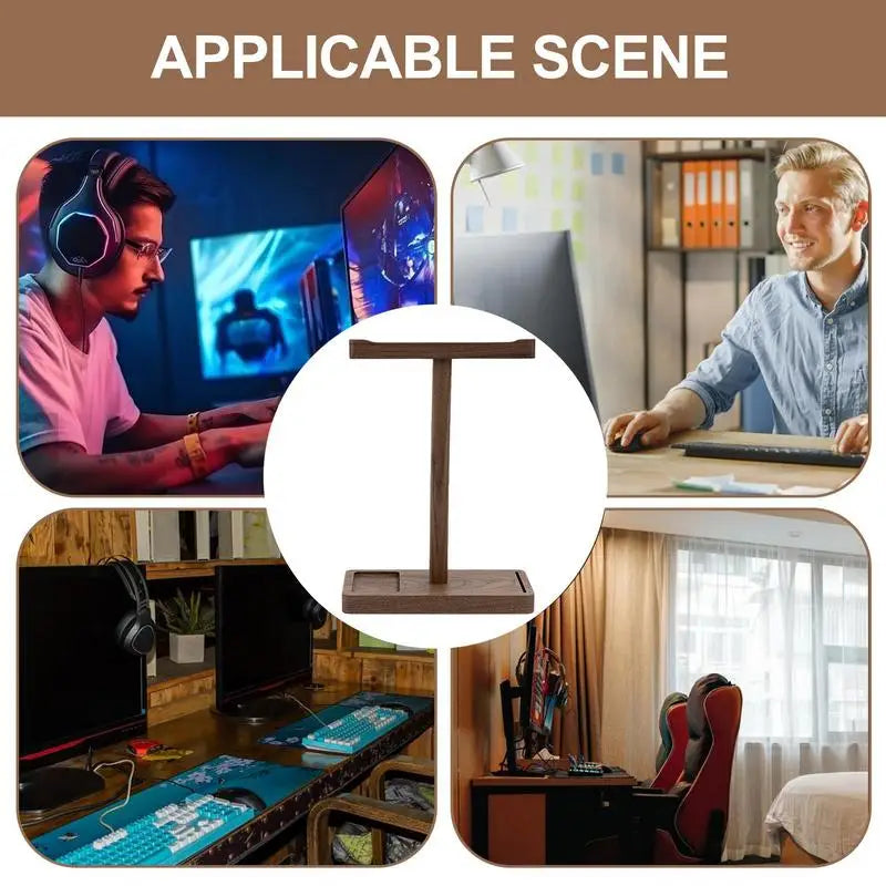 Solid wood headphone stand, walnut, for desk